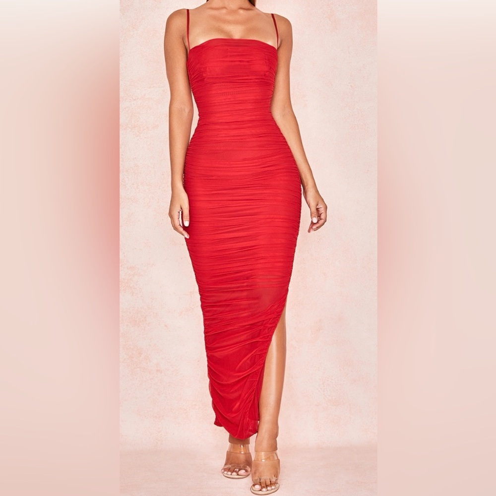 FORNARINA RED ORGANZA MESH MAXI DRESS